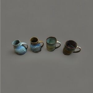 Set of Four Tater Knob  Mugs with Earthy Tones